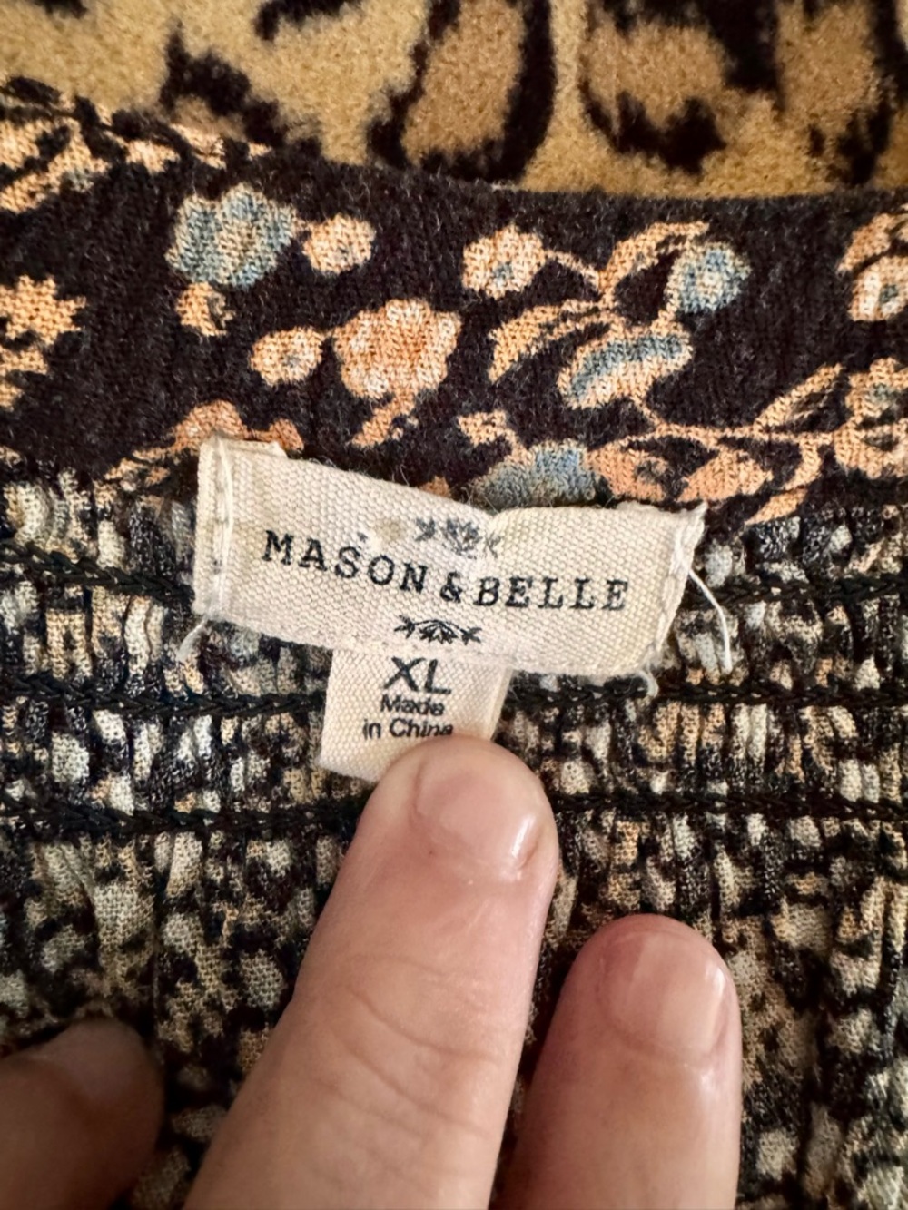 Mason & Belle Black Floral Long-Sleeve Peasant Top with Coral Accent - Picture 6 of 9